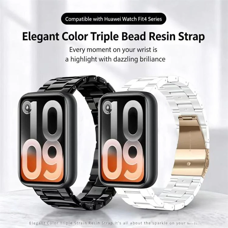 For Xiaomi Band 10 Pro / Redmi Watch 6 / 5 Butterfly Clasp Three Beads Resin Watch Band with Removal Tool(Powder Green) - Image 3