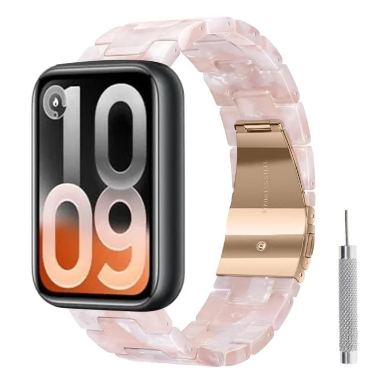 For Xiaomi Band 10 Pro / Redmi Watch 6 / 5 Butterfly Clasp Three Beads Resin Watch Band with Removal Tool(Powder White)