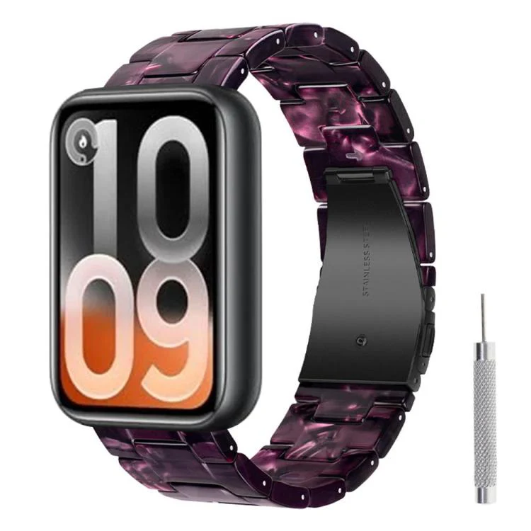 For Xiaomi Band 10 Pro / Redmi Watch 6 / 5 Butterfly Clasp Three Beads Resin Watch Band with Removal Tool(Purple Black)