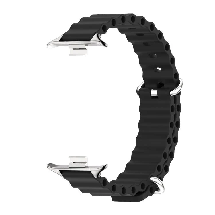 For Xiaomi Band 10 Pro / Redmi Watch 6 / 5 MIJOBS Ocean Silicone Breathable Watch Band(Black+Silver) - Image 2