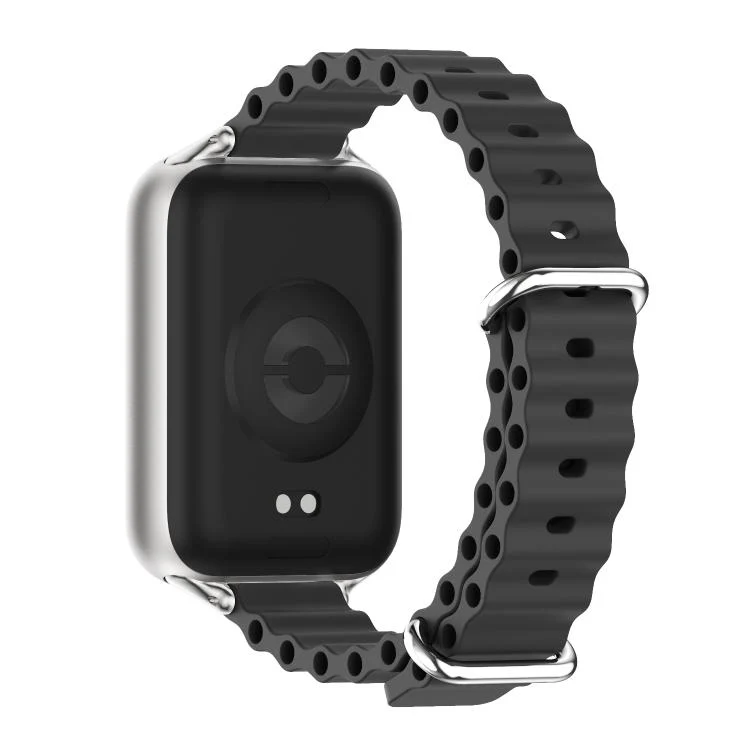 For Xiaomi Band 10 Pro / Redmi Watch 6 / 5 MIJOBS Ocean Silicone Breathable Watch Band(Black+Silver) - Image 3