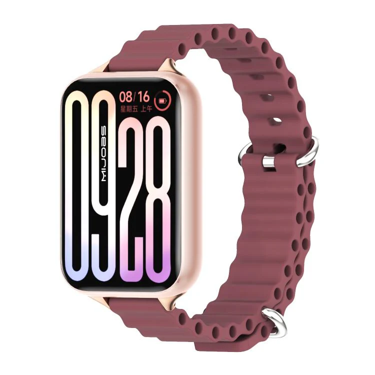 For Xiaomi Band 10 Pro / Redmi Watch 6 / 5 MIJOBS Ocean Silicone Breathable Watch Band(Wine Red+Rose Gold)