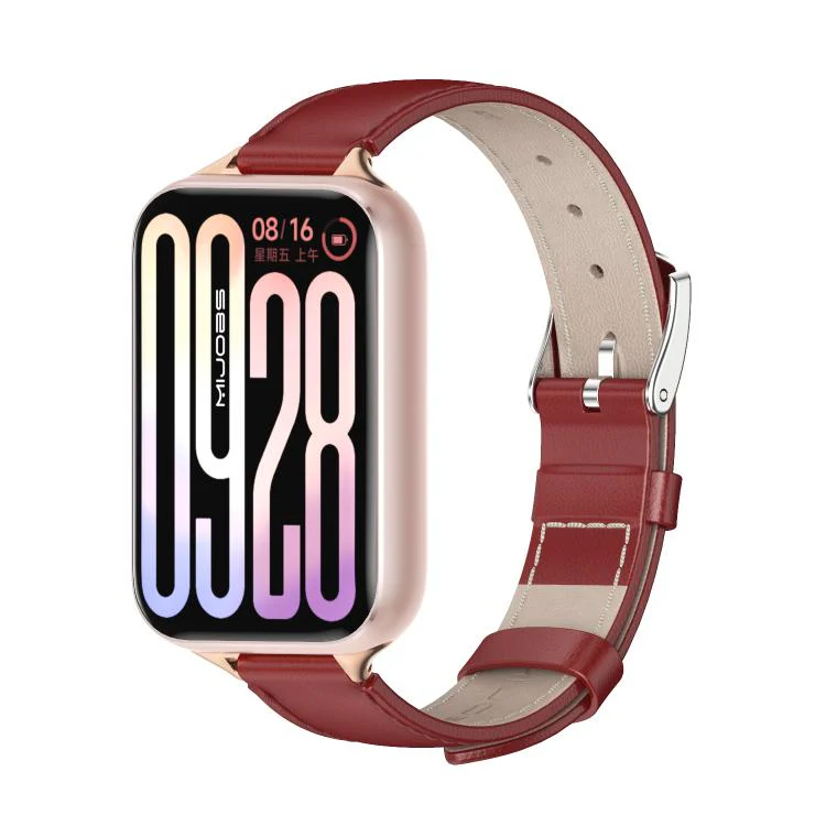 For Xiaomi Band 10 Pro / Redmi Watch 6 / 5 MIJOBS Top Grain Cowhide Watch Band(Red Rose Gold)