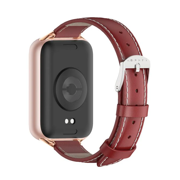 For Xiaomi Band 10 Pro / Redmi Watch 6 / 5 MIJOBS Top Grain Cowhide Watch Band(Red Rose Gold) - Image 3