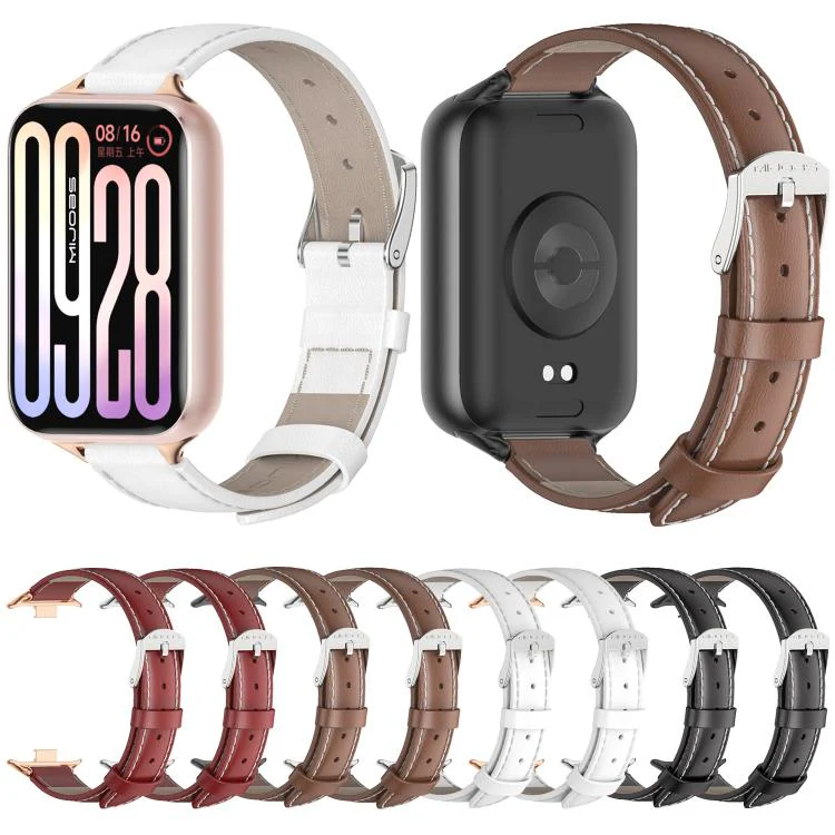 For Xiaomi Band 10 Pro / Redmi Watch 6 / 5 MIJOBS Top Grain Cowhide Watch Band(White Rose Gold) - Image 5