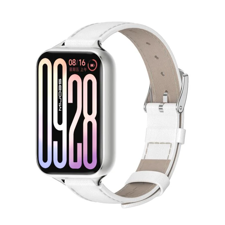 For Xiaomi Band 10 Pro / Redmi Watch 6 / 5 MIJOBS Top Grain Cowhide Watch Band(White Silver)