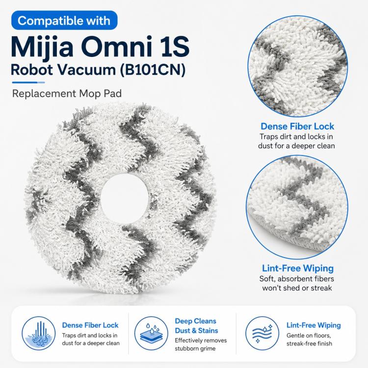 For Xiaomi Mijia Omni Robot Vacuum Mop B101CN / 1S / 2 / 2S Replacement Parts, Grey Striped Mop Pad - Image 4