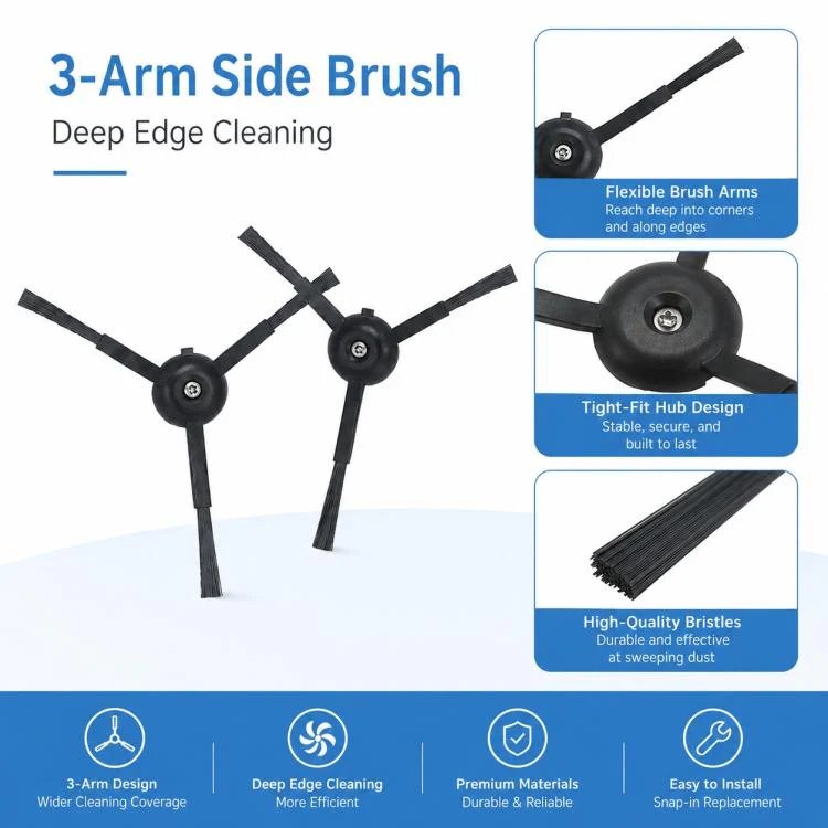 For Xiaomi Mijia Robot Vacuum Mop 2 Pro MJST1S Replacement Parts, Dual Black Side Brush - Image 3
