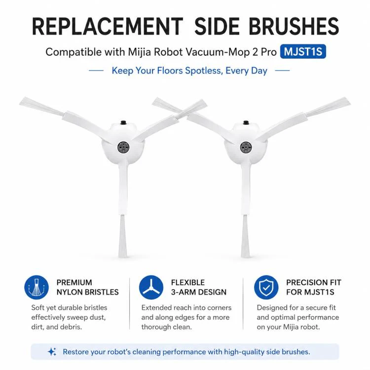For Xiaomi Mijia Robot Vacuum Mop 2 Pro MJST1S Replacement Parts, Dual White Side Brush - Image 3