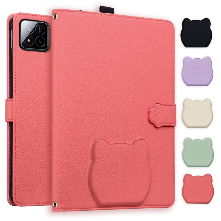 For Xiaomi Pad 8 / 8 Pro 7 / 7 Pro Cat Skin-feel Litchi Leather Tablet Case(Watermelon Red)