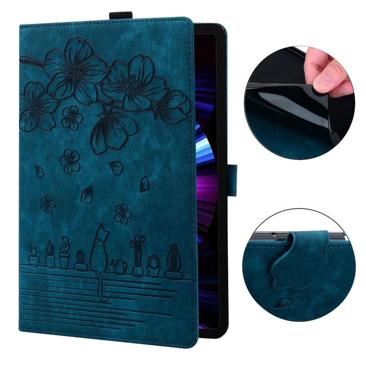 For Xiaomi Redmi K Pad Cartoon Sakura Cat Embossed Leather Tablet Case(Blue) - Image 5
