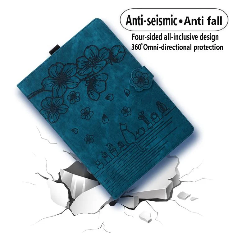 For Xiaomi Redmi K Pad Cartoon Sakura Cat Embossed Leather Tablet Case(Blue) - Image 7