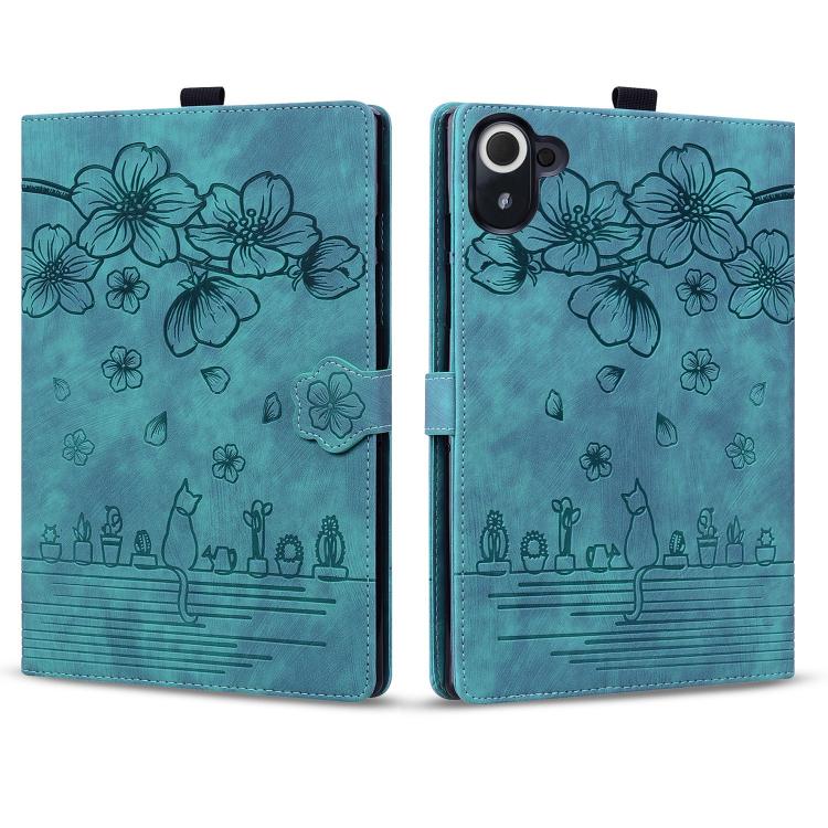 For Xiaomi Redmi K Pad Cartoon Sakura Cat Embossed Leather Tablet Case(Green) - Image 2