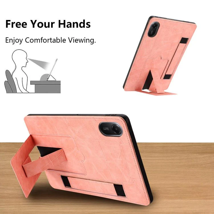 For Xiaomi Redmi Pad 2 11 2025 Wristband Retro Vegan Leather Back Tablet Case with Holder(Pink) - Image 3