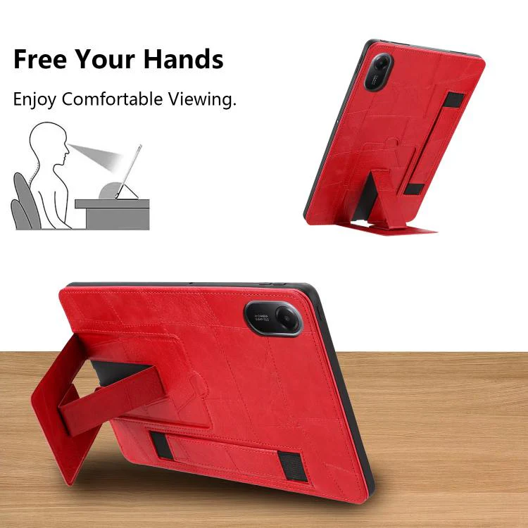 For Xiaomi Redmi Pad 2 11 2025 Wristband Retro Vegan Leather Back Tablet Case with Holder(Red) - Image 3
