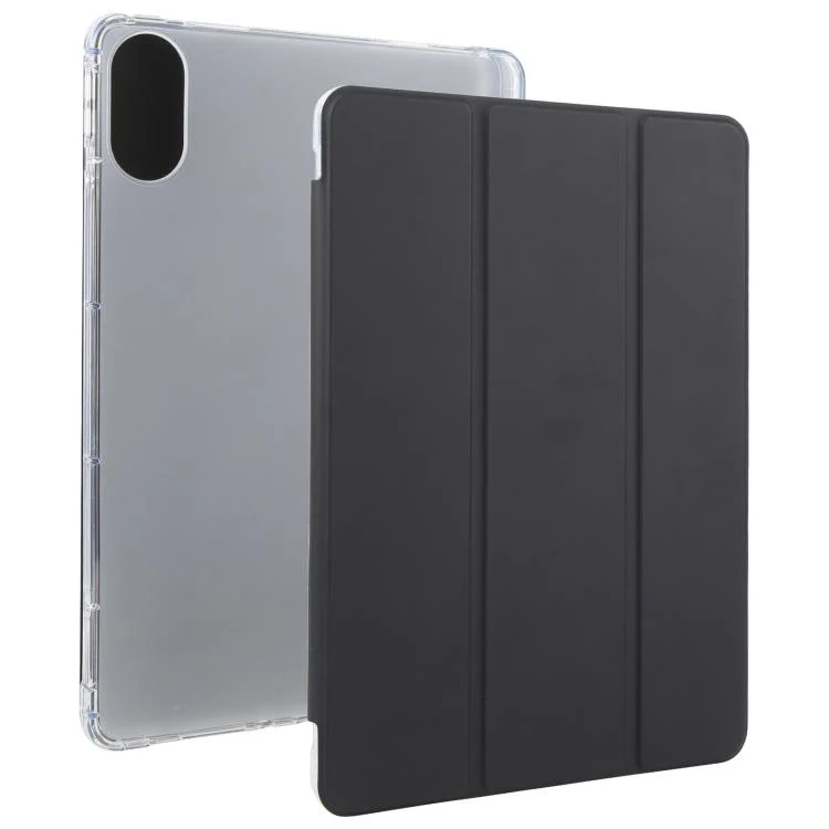 For Xiaomi Redmi Pad 2 3-fold Clear TPU Smart Leather Tablet Case with Pen Slot(Black)