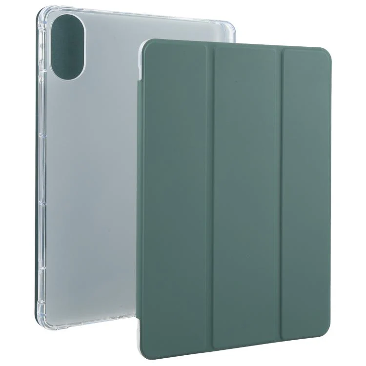 For Xiaomi Redmi Pad 2 3-fold Clear TPU Smart Leather Tablet Case with Pen Slot(Dark Green)