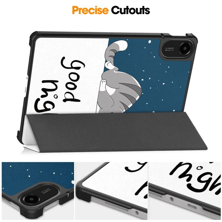 For Xiaomi Redmi Pad 2 Custer Painted 3-Fold Stand Leather Smart Tablet Case(Lazy Cat) - Image 7
