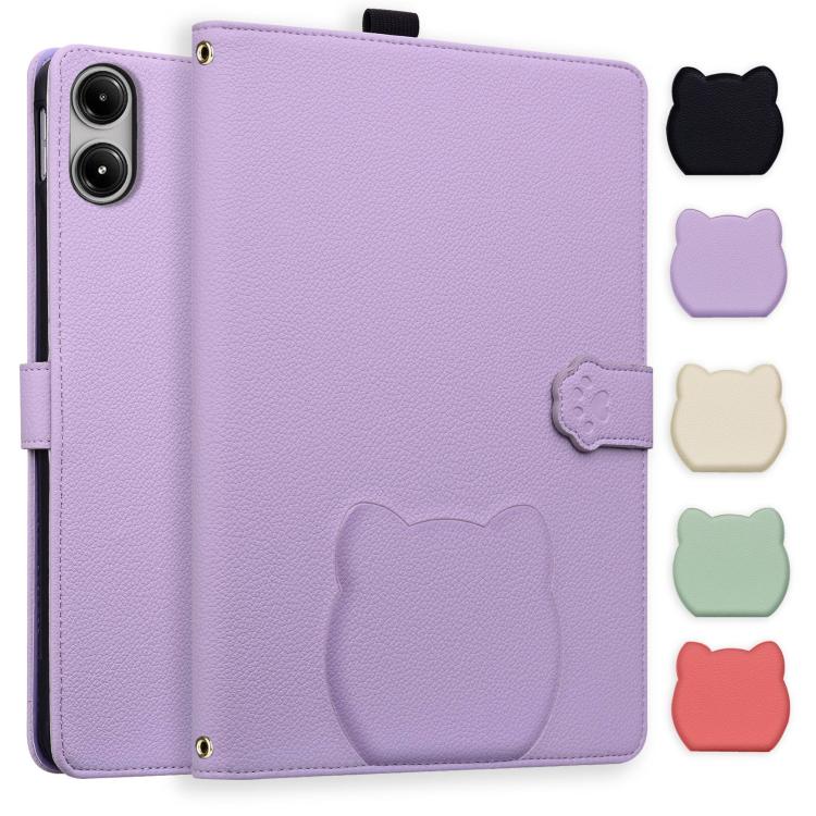 For Xiaomi Redmi Pad 2 Pro / Pro / Poco Pad Cat Skin-feel Litchi Leather Tablet Case(Purple)