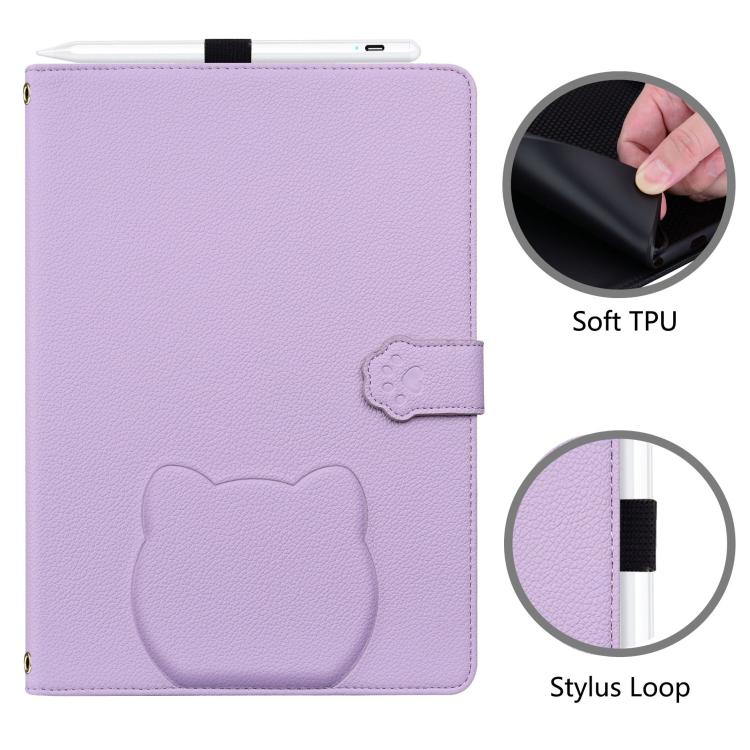 For Xiaomi Redmi Pad 2 Pro / Pro / Poco Pad Cat Skin-feel Litchi Leather Tablet Case(Purple) - Image 2