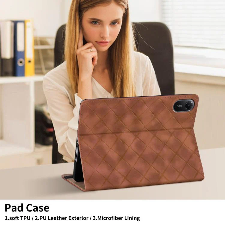 For Xiaomi Redmi Pad 2 Rhombus Embossing Leather Tablet Case(Brown) - Image 5