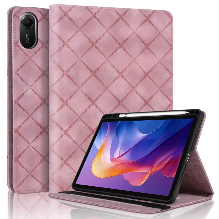 For Xiaomi Redmi Pad 2 Rhombus Embossing Leather Tablet Case(Pink)
