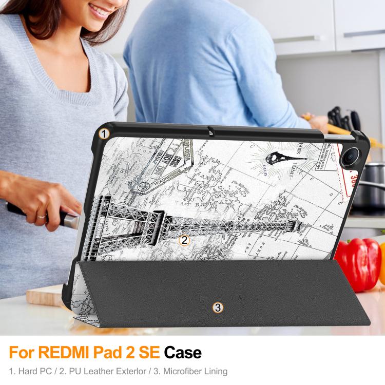 For Xiaomi Redmi Pad 2 SE 9.7 2026 Custer Painted 3-Fold Stand Leather Smart Tablet Case(Retro Eiffel Tower) - Image 9