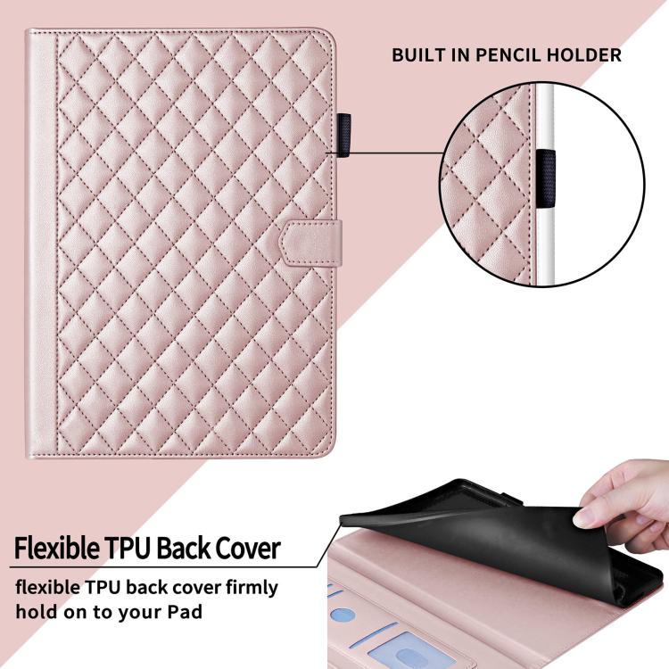 For Xiaomi Redmi Pad 2 SE 9.7 2026 Rhombus Lattice Leather Tablet Case(Rose Gold) - Image 6