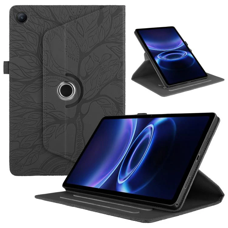 For Xiaomi Redmi Pad 2 SE 9.7 2026 Tree Life Embossed Rotation Leather Tablet Case(Black)