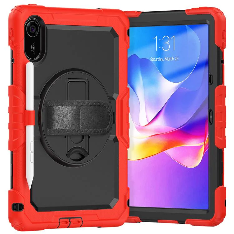 For Xiaomi Redmi Pad 2 Turntable Holder Silicone Hybrid PC Tablet Case with Shoulder Strap(Red+Black) - Image 2
