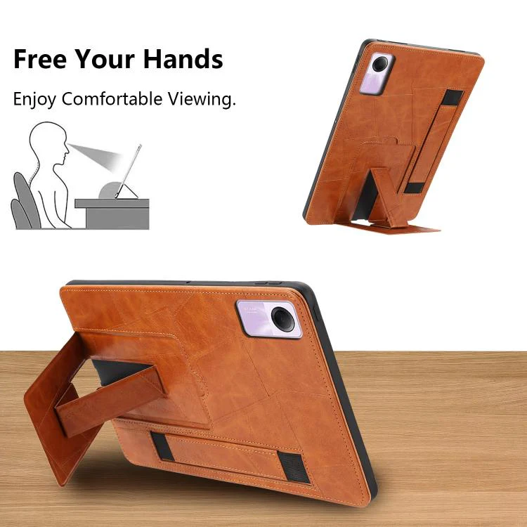 For Xiaomi Redmi Pad SE 11 2023 Wristband Retro Vegan Leather Back Tablet Case with Holder(Brown) - Image 3