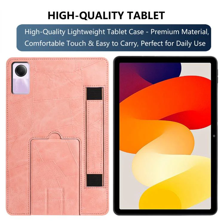 For Xiaomi Redmi Pad SE 11 2023 Wristband Retro Vegan Leather Back Tablet Case with Holder(Pink) - Image 2