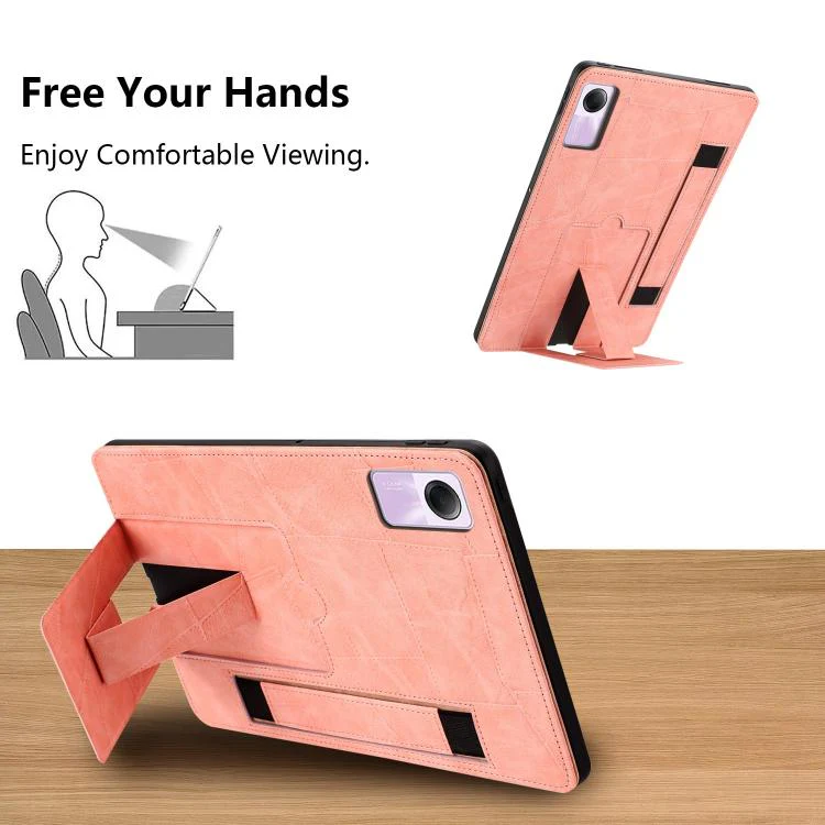 For Xiaomi Redmi Pad SE 11 2023 Wristband Retro Vegan Leather Back Tablet Case with Holder(Pink) - Image 3
