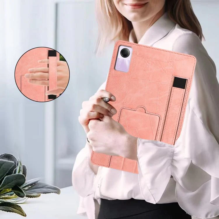 For Xiaomi Redmi Pad SE 11 2023 Wristband Retro Vegan Leather Back Tablet Case with Holder(Pink) - Image 5