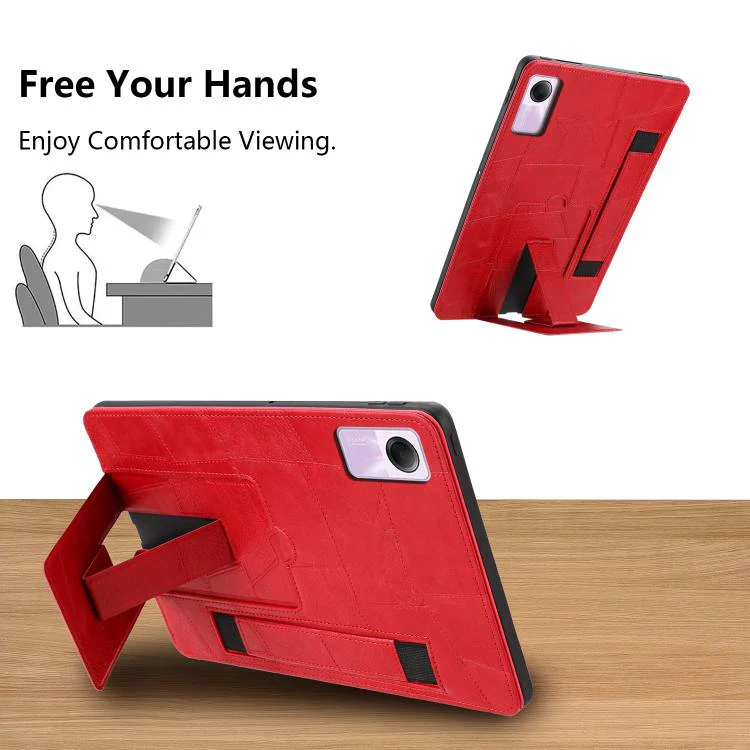 For Xiaomi Redmi Pad SE 11 2023 Wristband Retro Vegan Leather Back Tablet Case with Holder(Red) - Image 3