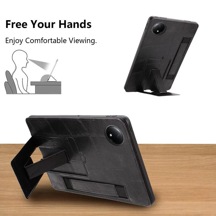 For Xiaomi Redmi Pad SE 4G 8.7 Wristband Retro Vegan Leather Back Tablet Case with Holder(Black) - Image 3