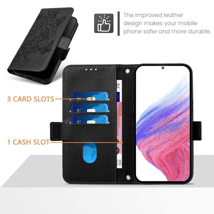 For ZTE nubia Neo 5 5G Embossed Rose RFID Anti-theft Leather Phone Case(Black) - Image 4