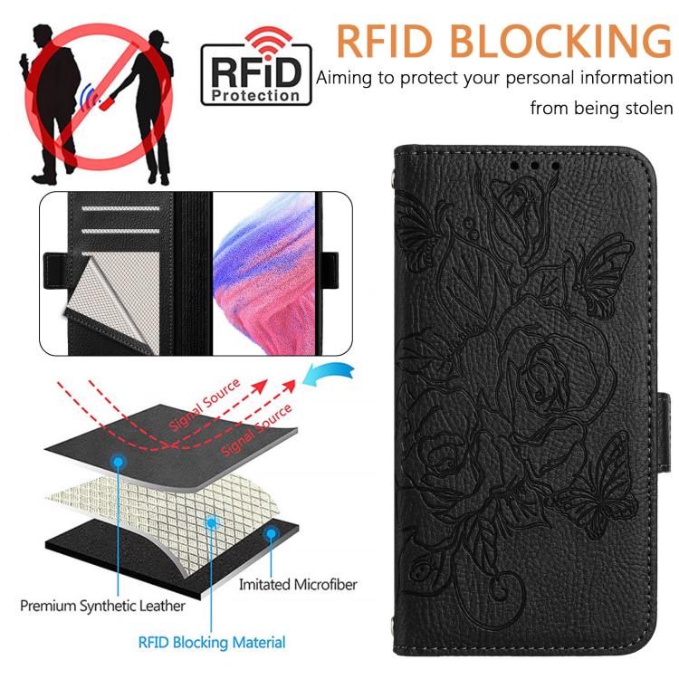 For ZTE nubia Neo 5 5G Embossed Rose RFID Anti-theft Leather Phone Case(Black) - Image 5