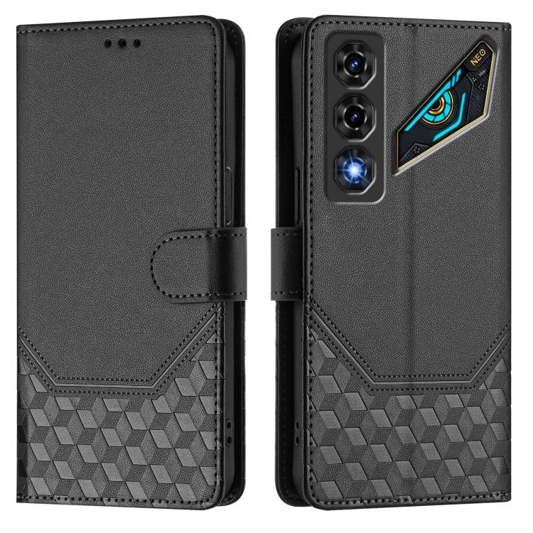 For ZTE nubia Neo 5 5G Honeycomb Embossing RFID Leather Phone Case(Black) - Image 2