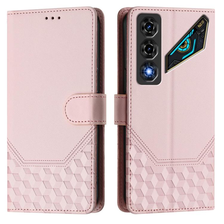 For ZTE nubia Neo 5 5G Honeycomb Embossing RFID Leather Phone Case(Pink) - Image 2