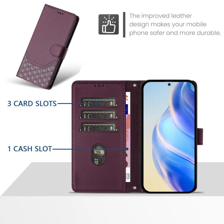 For ZTE nubia Neo 5 5G Honeycomb Embossing RFID Leather Phone Case(Violet) - Image 3