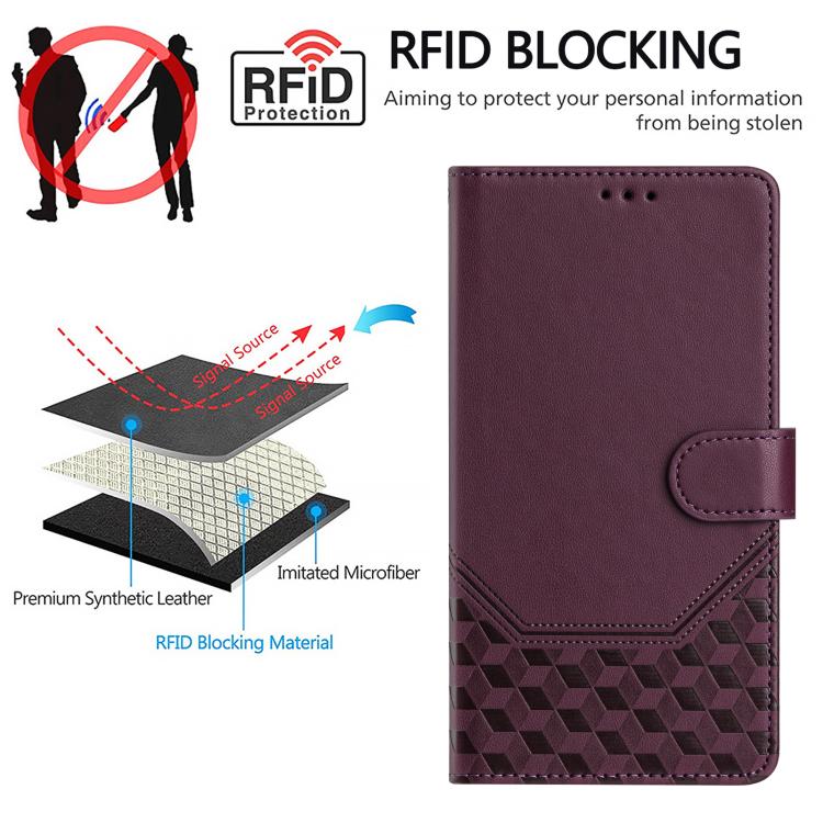 For ZTE nubia Neo 5 5G Honeycomb Embossing RFID Leather Phone Case(Violet) - Image 4