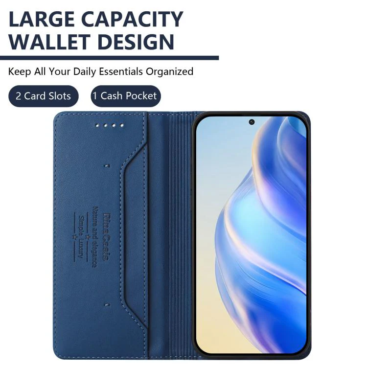 For ZTE nubia Neo 5 5G RC01 Dual-Folded Magnetic Suction RFID Leather Phone Case(Dark Blue) - Image 3