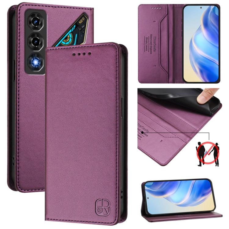 For ZTE nubia Neo 5 5G RC01 Dual-Folded Magnetic Suction RFID Leather Phone Case(Violet)