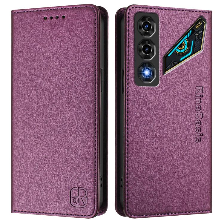 For ZTE nubia Neo 5 5G RC01 Dual-Folded Magnetic Suction RFID Leather Phone Case(Violet) - Image 2