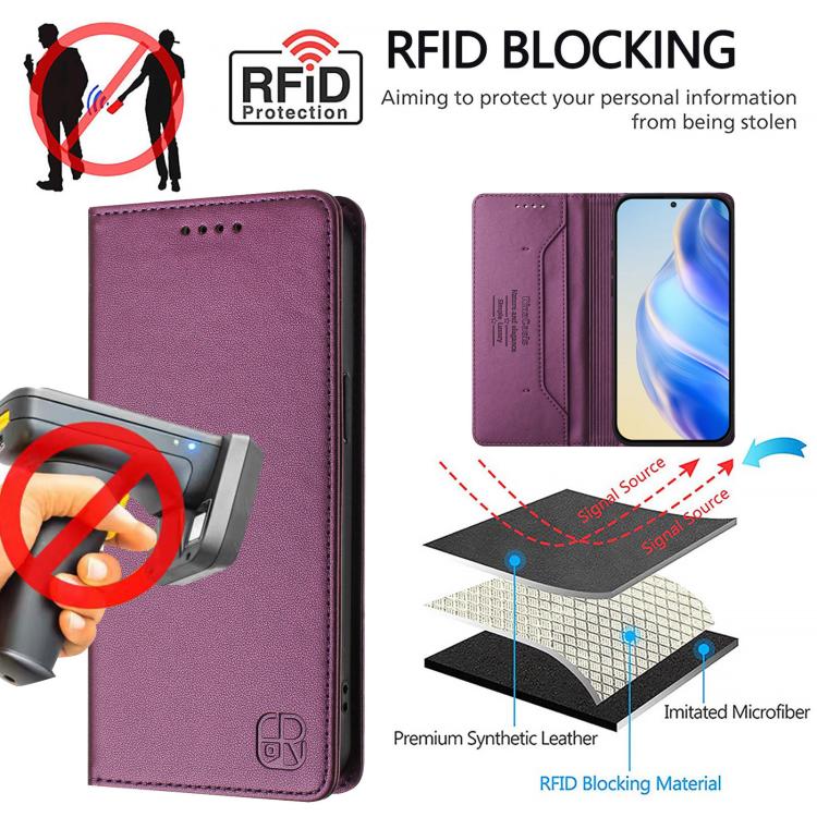 For ZTE nubia Neo 5 5G RC01 Dual-Folded Magnetic Suction RFID Leather Phone Case(Violet) - Image 4