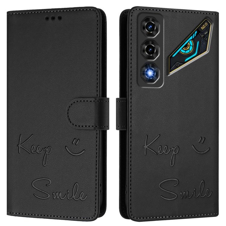 For ZTE nubia Neo 5 5G Smile Embossing RFID Leather Phone Case(Black) - Image 2