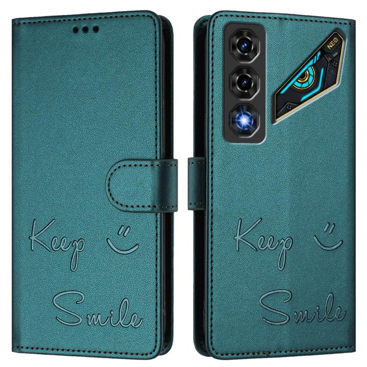 For ZTE nubia Neo 5 5G Smile Embossing RFID Leather Phone Case(Peacock Green) - Image 2