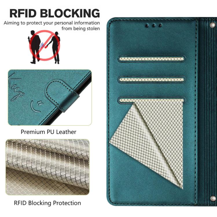 For ZTE nubia Neo 5 5G Smile Embossing RFID Leather Phone Case(Peacock Green) - Image 6