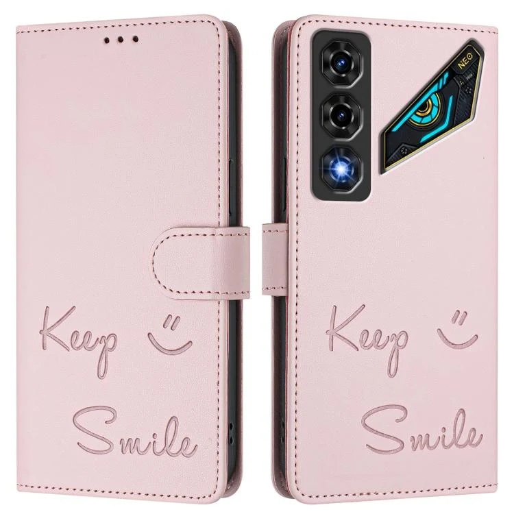 For ZTE nubia Neo 5 5G Smile Embossing RFID Leather Phone Case(Pink) - Image 2